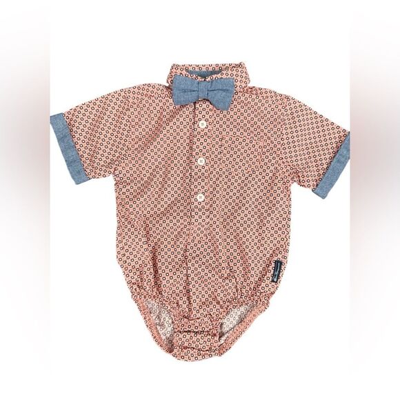 Ben Sherman Other - Ben Sherman Baby Boy Romper Bow Tie Geometric Print Red Blue 6-9 Months Dressy
